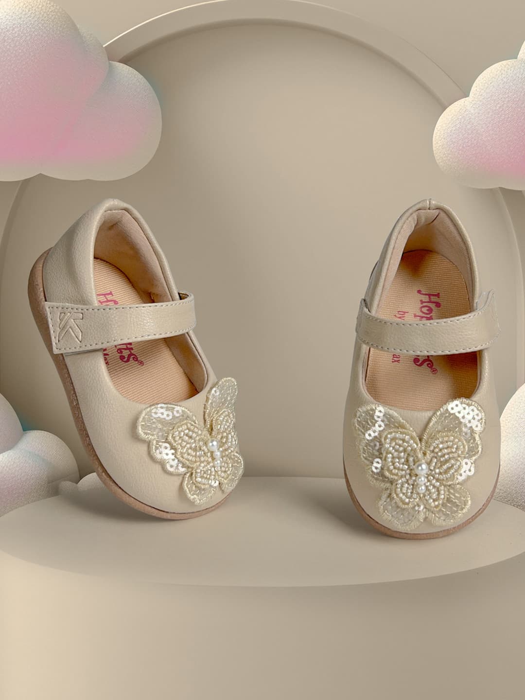 KazarMax - KazarMax Baby Girls First Steps Beige Embellished Butterfly Ballerinas Flat