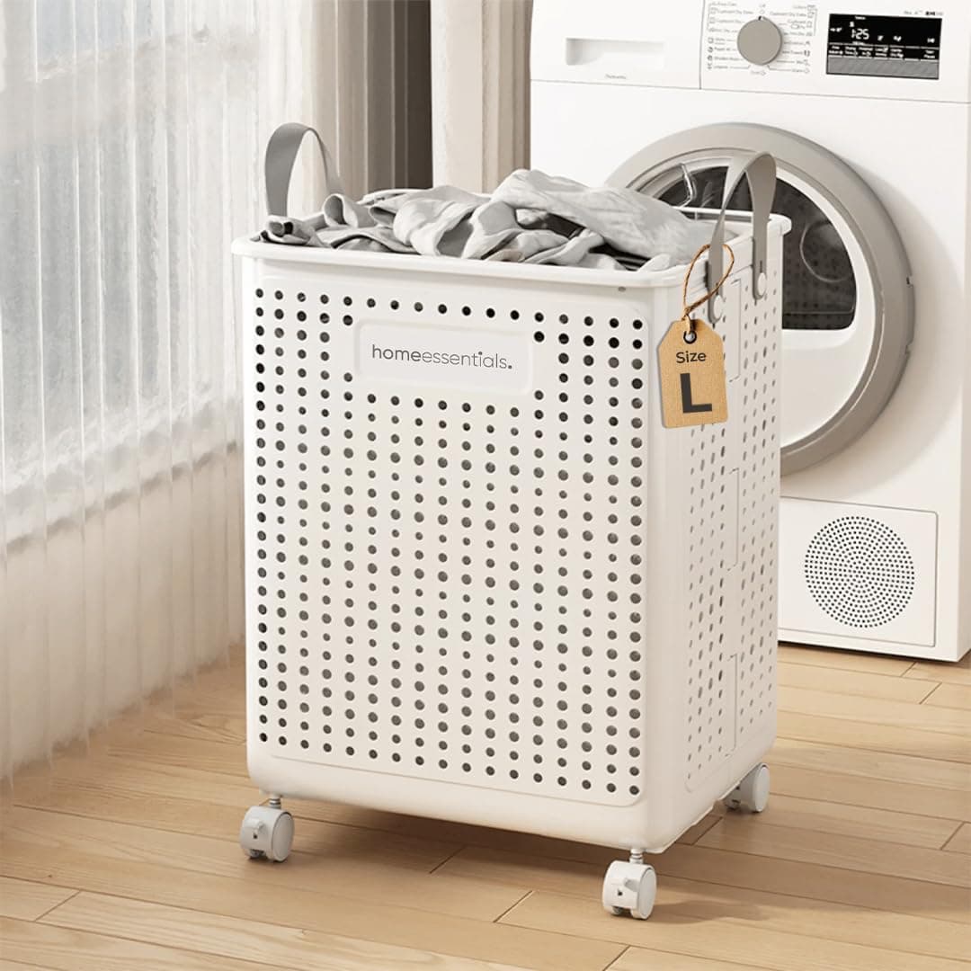 HomeEssentials Foldable Laundry Basket Wheels