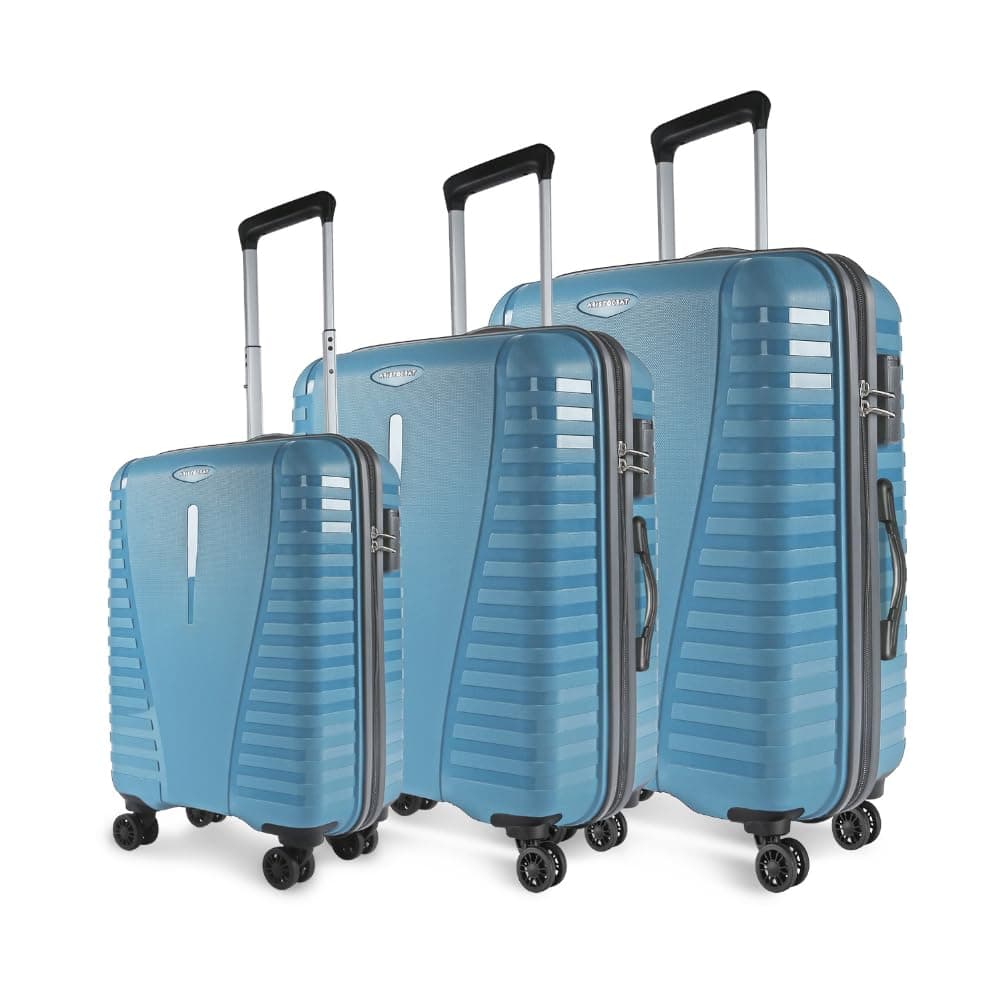 Aristocrat Airpro Set of 3 (Cabin+Medium+Large) Trolley Bags, Teal Blue | 8-Wheels, Polypropylene Case, Spacious, Combination Lock, Sturdy Zipper, Lightweight Travel Luggage, 3-Year Global Warranty