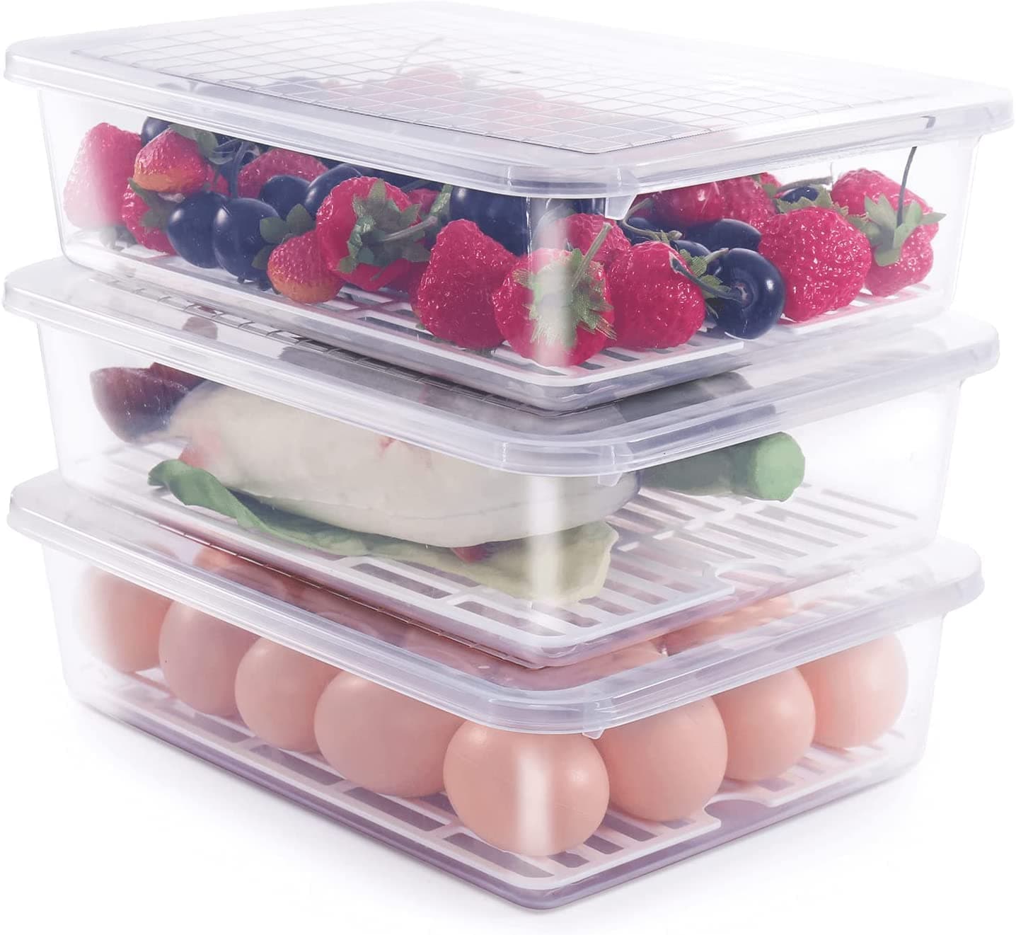 Raawan Fridge Storage Boxes (Pack of 1),Fridge Organizer with Removable Drain Plate & Lid, Stackable Portable Freezer Storage Containers Tray To Keep Fresh for Fish, Meat, Vegetables, (2500ML, 1)