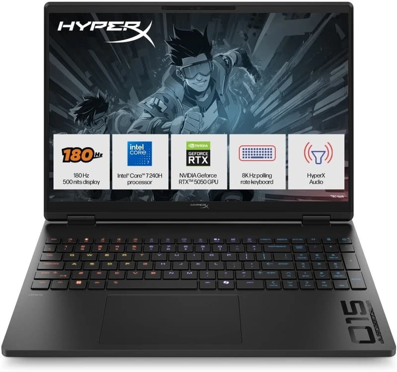 HP HyperX Omen Intel Core 7 240H - (24 GB/1 TB SSD/Windows 11 Home/8 GB Graphics/NVIDIA GeForce RTX 5050) 15-ga0054TX Gaming Laptop Rs.249033 Price in India